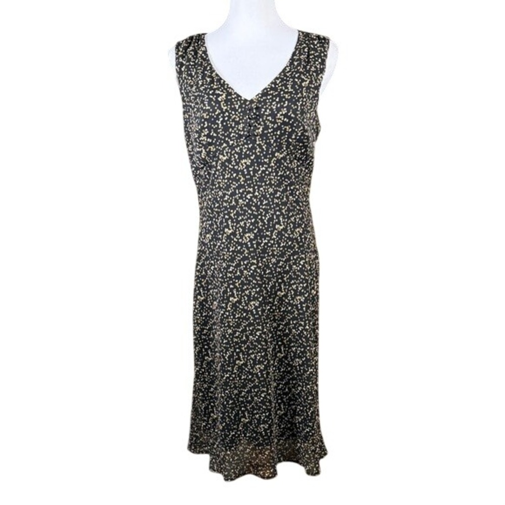 F.L.P. Faith Love Passion Polka Dot Midi Dress Black Tan V-Neck Womens Size 14